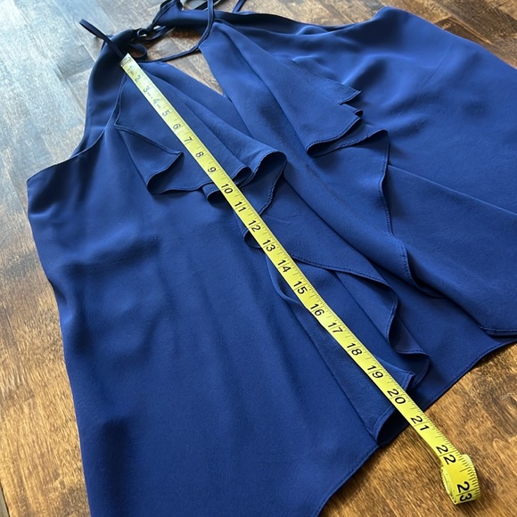 BCBGMAXAZRIA Claudia Blue 100% Silk Cascading Ruffle High Neck Halter Top Small - Picture 13 of 13